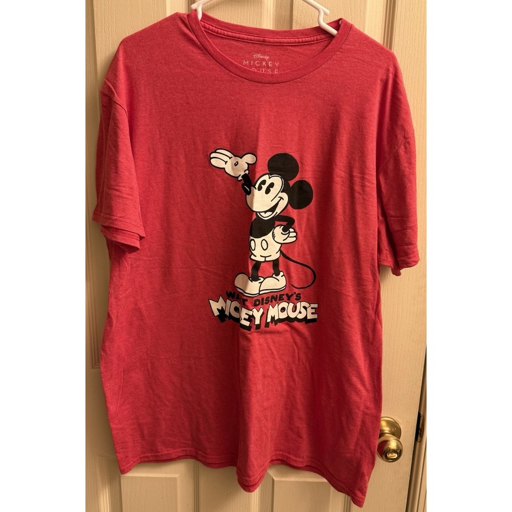 Disney Mickey Mouses Mens Red Polycotton‎ T-Shirt Crew Neck Short Sleeve XL
